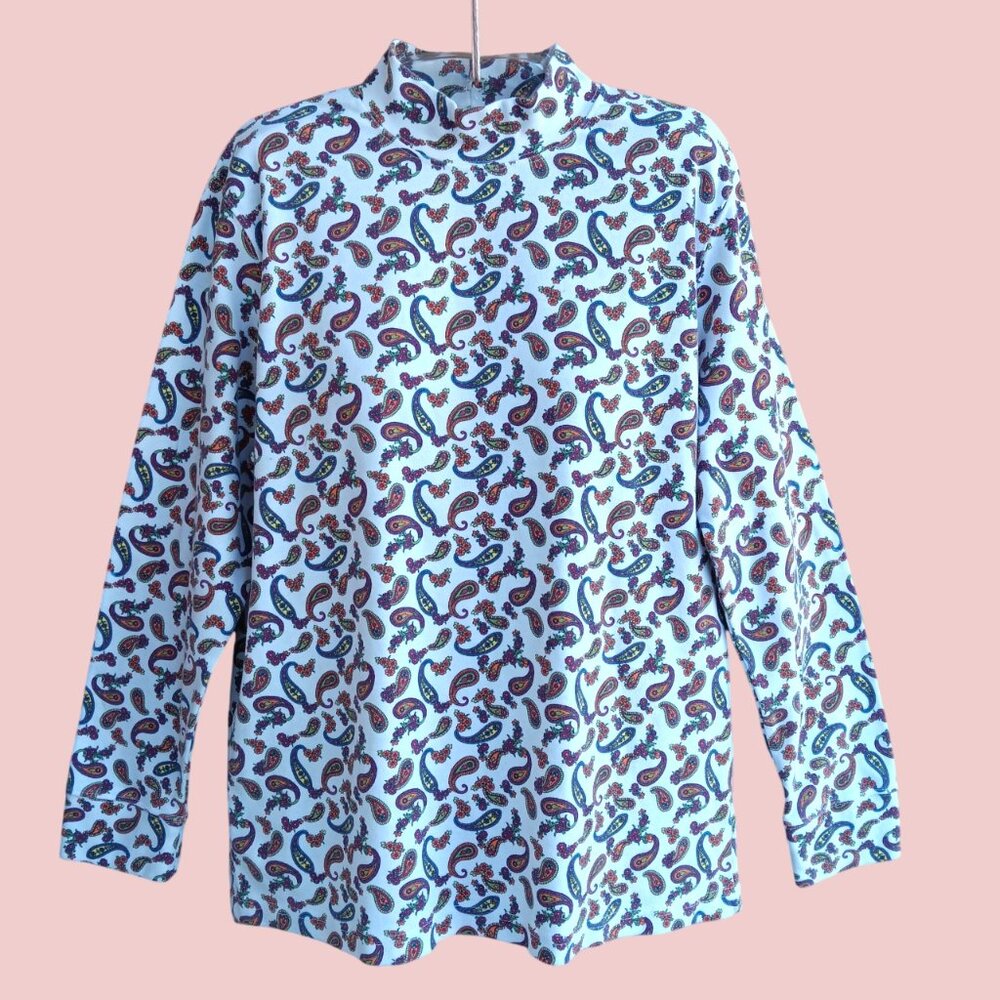 Speculation Women's Top Blouse Pullover Long Sleeves Mock Neck Paisley Size M